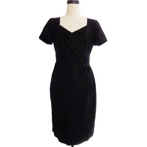 Banana Republic Black Sweetheart Neck Dress Short Sleeve Pencil 6 Wool Blend